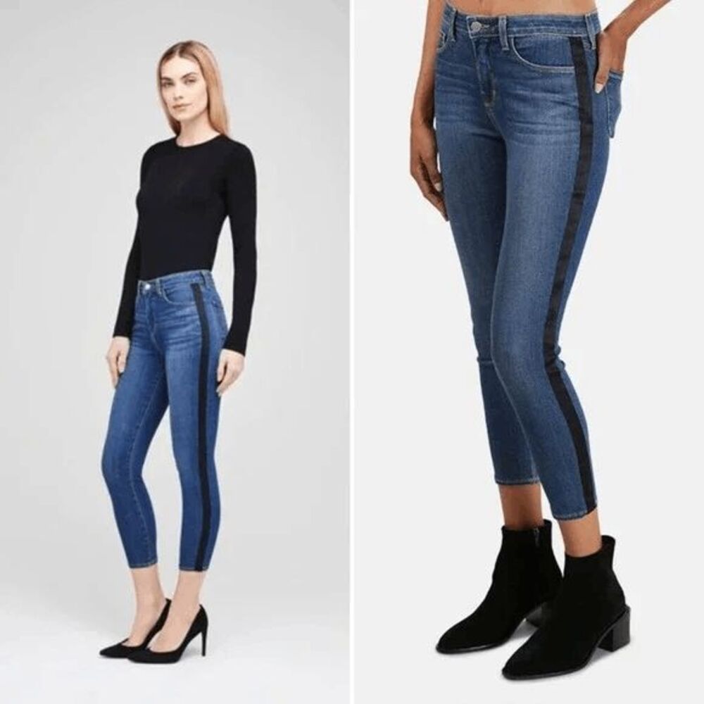 L'AGENCE Blue Skinny Jeans with Black Stripe